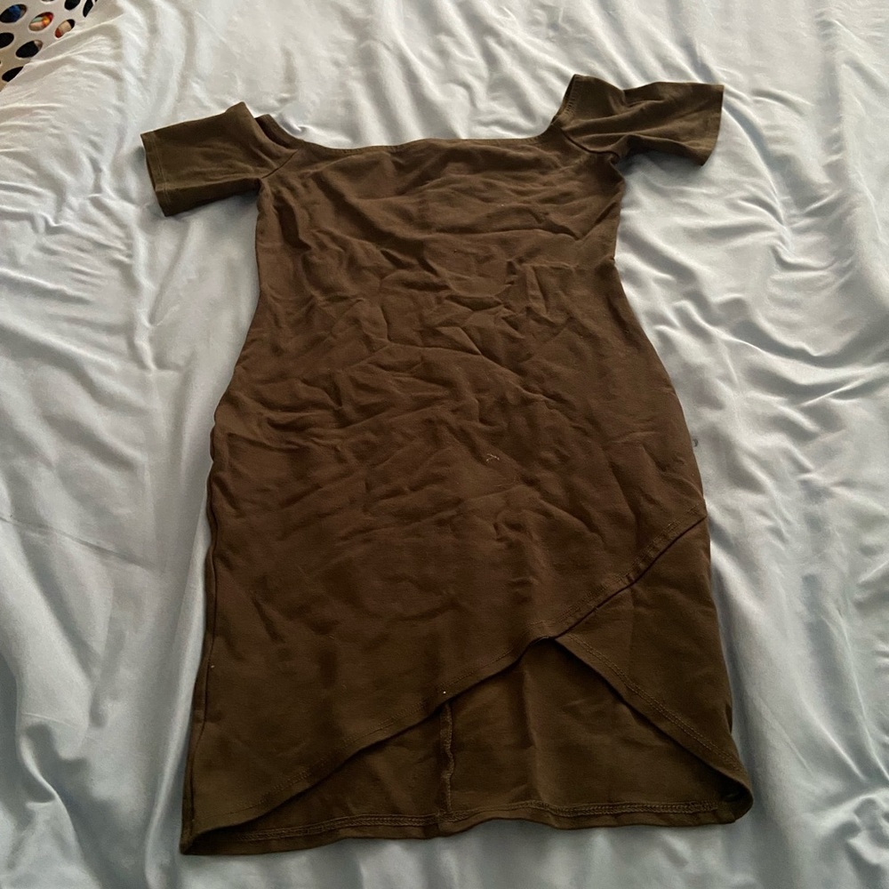 Elegant Olive Green Off-Shoulder Dress